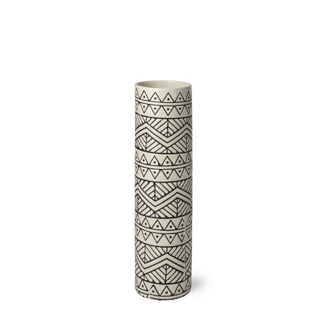 14" Cream Geometric Cylinder Ceramic Table Vase HomeRoots