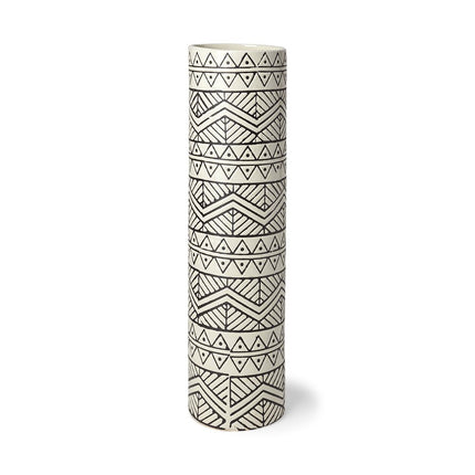 17" Cream and Charcoal Geometric Cylinder Ceramic Vase HomeRoots