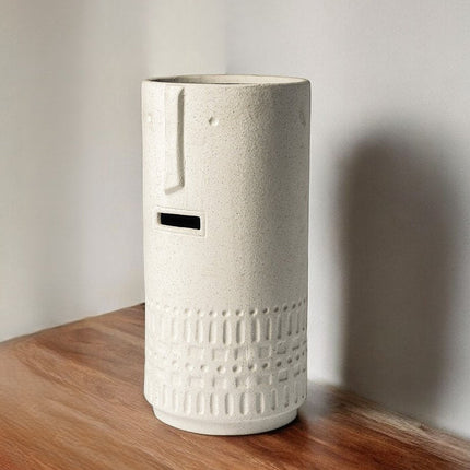 14" White Abstract Cylinder Ceramic Table Vase HomeRoots