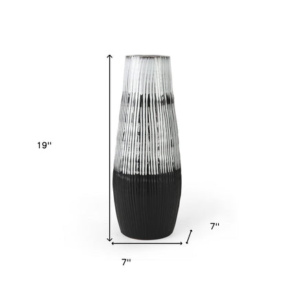19" Black Gray And White Abstract Cylinder Ceramic Table Vase HomeRoots