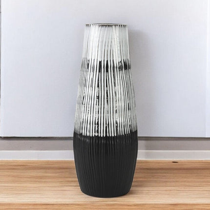 19" Black Gray And White Abstract Cylinder Ceramic Table Vase HomeRoots