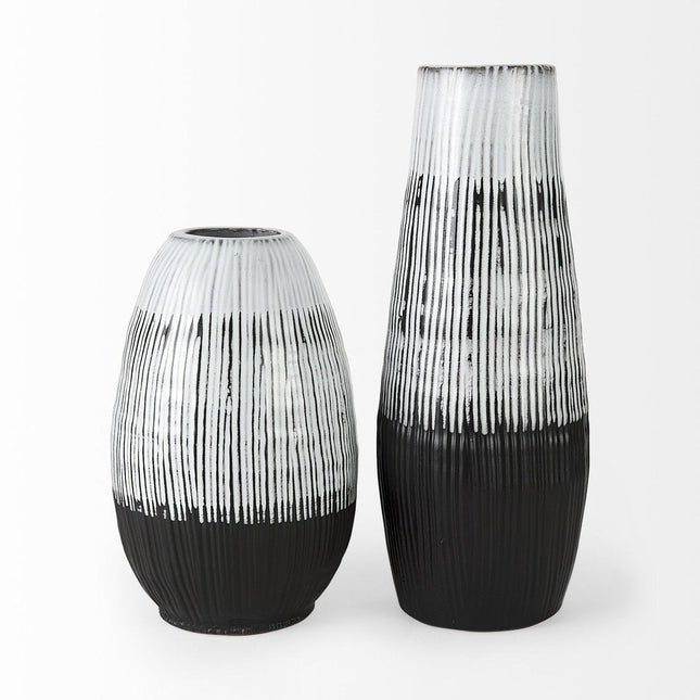 19" Black Gray And White Abstract Cylinder Ceramic Table Vase HomeRoots