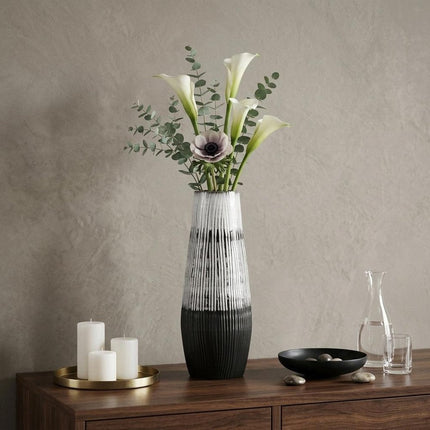 19" Black Gray And White Abstract Cylinder Ceramic Table Vase HomeRoots