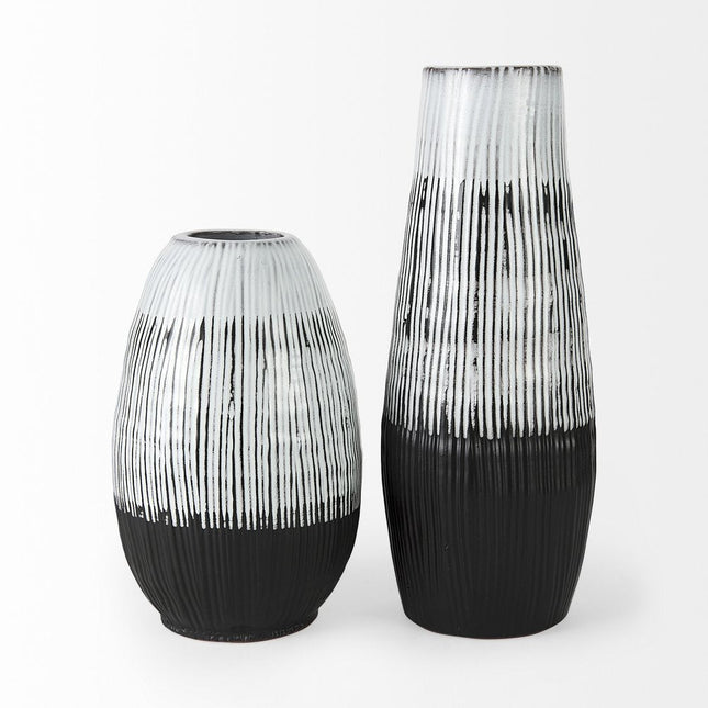 13" Black Gray And White Abstract Cylinder Ceramic Table Vase HomeRoots