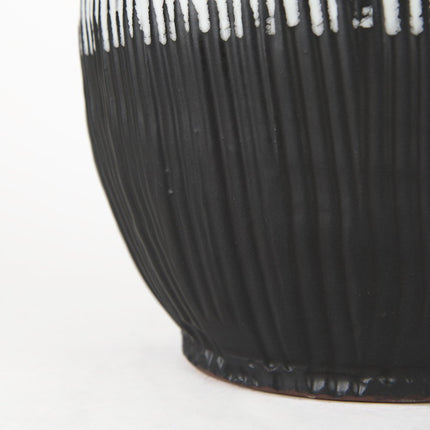 13" Black Gray And White Abstract Cylinder Ceramic Table Vase HomeRoots