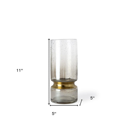 11" Gold Abstract Cylinder Crystal Glass Table Vase HomeRoots