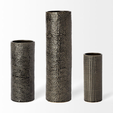10" Black And Gold Abstract Cylinder Ceramic Table Vase HomeRoots