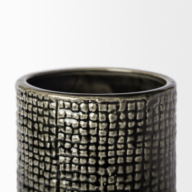 10" Black And Gold Abstract Cylinder Ceramic Table Vase HomeRoots