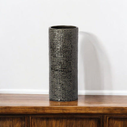 10" Black And Gold Abstract Cylinder Ceramic Table Vase HomeRoots