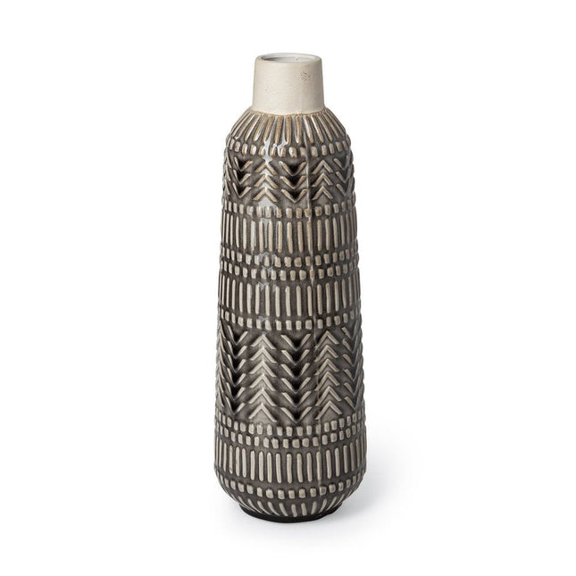 14" Gray Abstract Cylinder Ceramic Table Vase HomeRoots