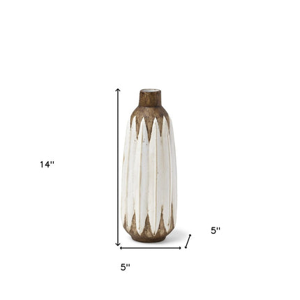14" Brown And White Abstract Cylinder Ceramic Table Vase HomeRoots