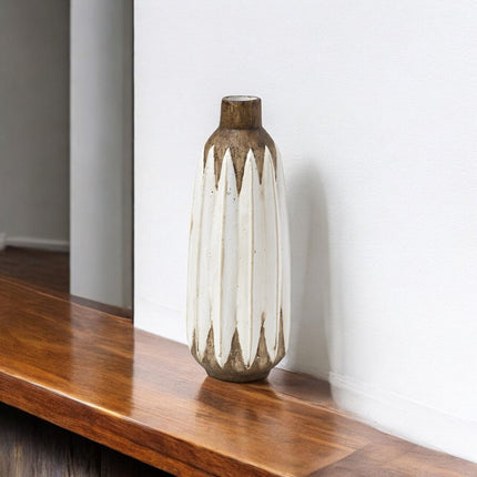 14" Brown And White Abstract Cylinder Ceramic Table Vase HomeRoots