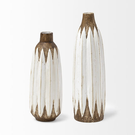 14" Brown And White Abstract Cylinder Ceramic Table Vase HomeRoots