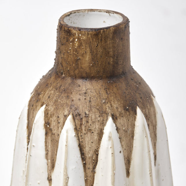 14" Brown And White Abstract Cylinder Ceramic Table Vase HomeRoots