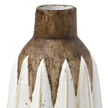 14" Brown And White Abstract Cylinder Ceramic Table Vase HomeRoots