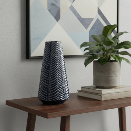 10" Navy Blue Abstract Ceramic Cylinder Table Vase HomeRoots