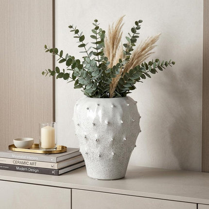 11" White Abstract Cylinder Ceramic Table Vase HomeRoots