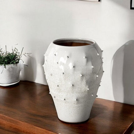 14" White Abstract Cylinder Ceramic Table Vase HomeRoots