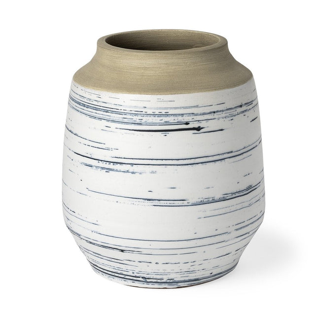 10" Blue Sand And White Abstract Cylinder Ceramic Table Vase HomeRoots