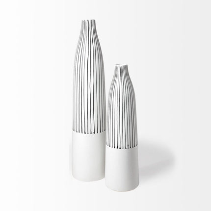 18" Black And White Abstract Cylinder Ceramic Table Vase