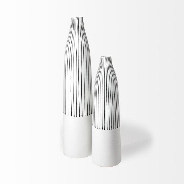 18" Black And White Abstract Cylinder Ceramic Table Vase HomeRoots