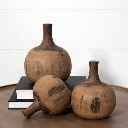 7" Brown Abstract Cylinder Solid Wood Table Vase HomeRoots