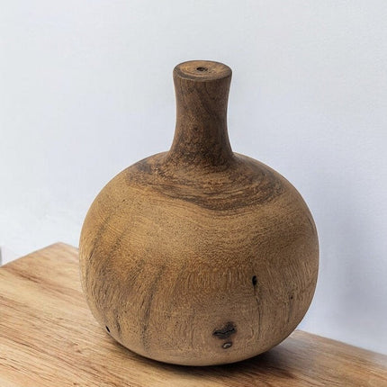 7" Brown Abstract Cylinder Solid Wood Table Vase HomeRoots