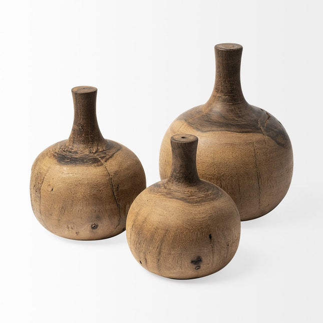 8" Brown Abstract Cylinder Solid Wood Table Vase HomeRoots