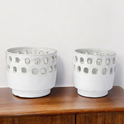 Set of Two White Abstract Cylinder Ceramic Table Vase HomeRoots