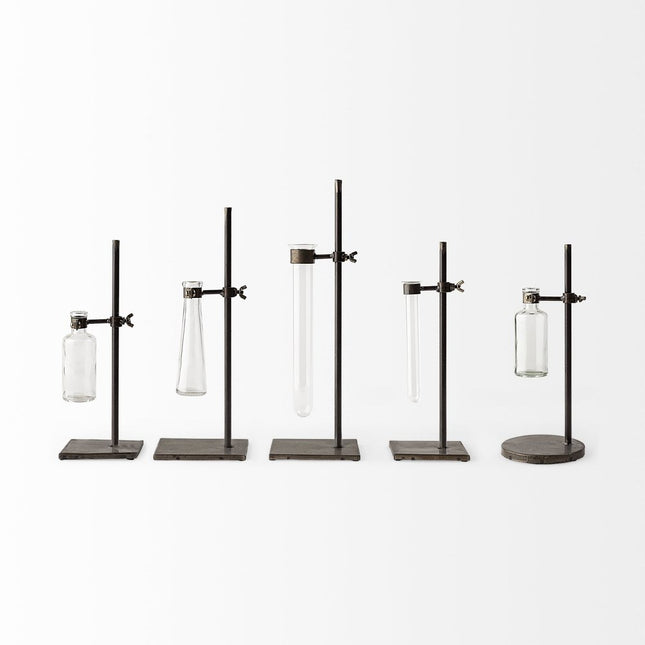 Set of Two Dark Brown Abstract Metal Cylinder Table Vases