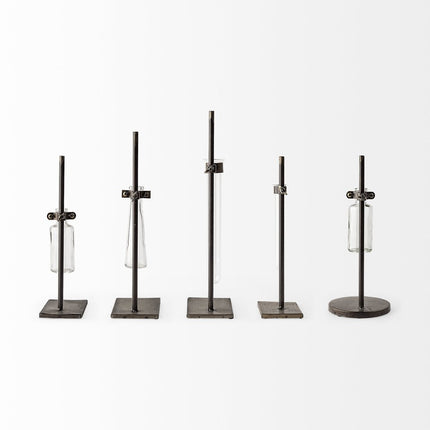 Set of Two Dark Brown Abstract Metal Cylinder Table Vases HomeRoots