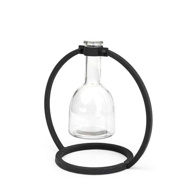 8" Clear and Black Glass and Metal Abstract Cylinder Table Vase HomeRoots