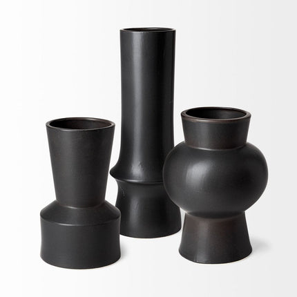 11" Black Abstract Cylinder Ceramic Table Vase HomeRoots