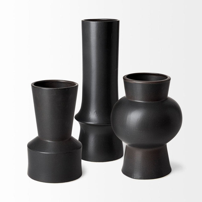 11" Black Abstract Cylinder Ceramic Table Vase HomeRoots