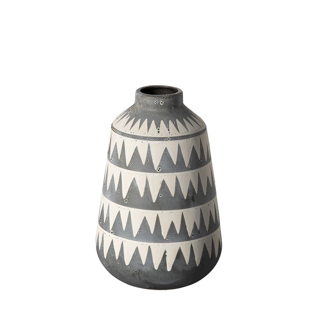 10" Gray And Ivory Geometric Cylinder Ceramic Table Vase HomeRoots