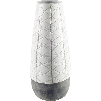 21" Gray And White Abstract Cylinder Ceramic Table Vase HomeRoots