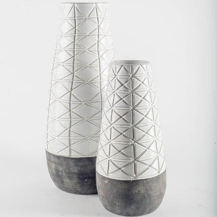 21" Gray And White Abstract Cylinder Ceramic Table Vase HomeRoots