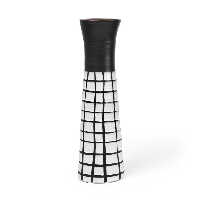 17" Black And White Abstract Cylinder Ceramic Table Vase HomeRoots