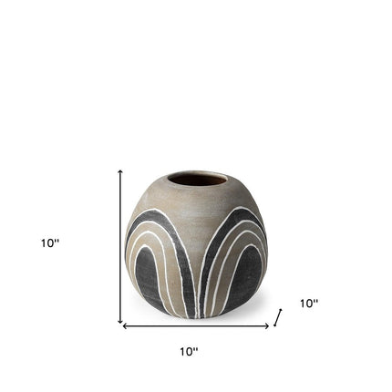 10" Brown And White Abstract Cylinder Ceramic Table Vase HomeRoots
