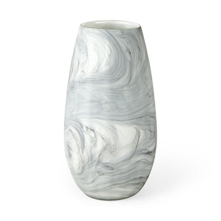 12" Gray And White Abstract Cylinder Crystal Glass Table Vase HomeRoots