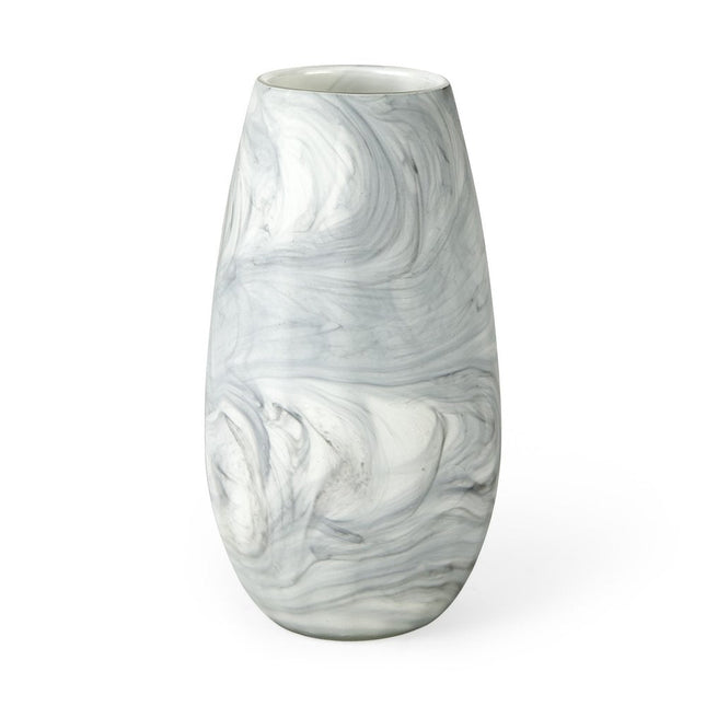 12" Gray And White Abstract Cylinder Crystal Glass Table Vase HomeRoots