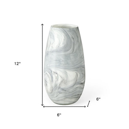 12" Gray And White Abstract Cylinder Crystal Glass Table Vase HomeRoots