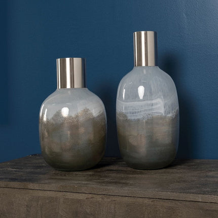 13" Bronze And White Ombre Glass Cylinder Table Vase HomeRoots