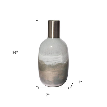 16" Bronze And White Ombre Glass Cylinder Table Vase HomeRoots