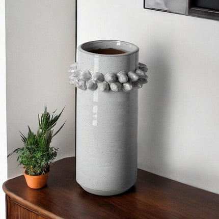 11" Gray Abstract Cylinder Ceramic Table Vase HomeRoots