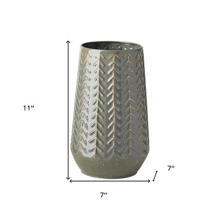 11" Green Abstract Cylinder Metal Table Vase HomeRoots