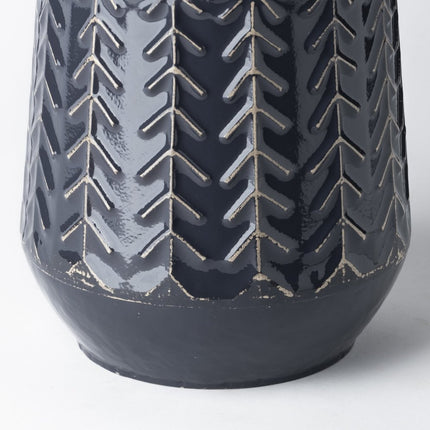 7" Navy Organically Embossed Chevron Metal Vase HomeRoots