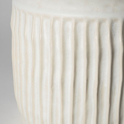 12" White Ribbed Ceramic Cylinder Table Vase HomeRoots