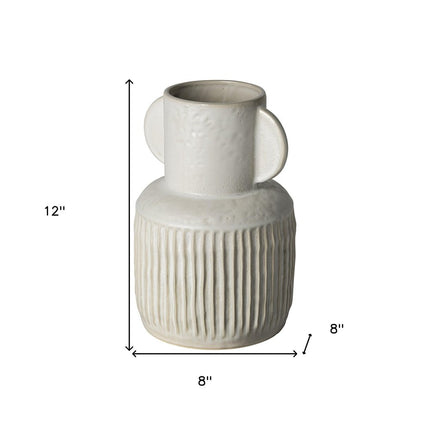 12" White Ribbed Ceramic Cylinder Table Vase HomeRoots