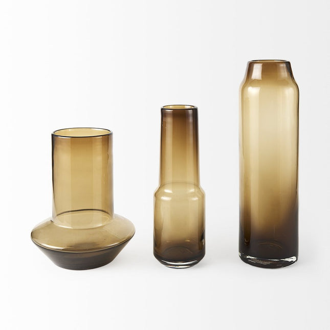 16" Golden Brown Abstract Cylinder Crystal Glass Table Vase HomeRoots